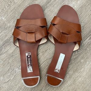 Zara Flat Leather Sandals Size 38